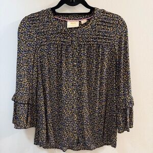 Maeve Anthropologie Floral Ruffle Sleeve Blouse S